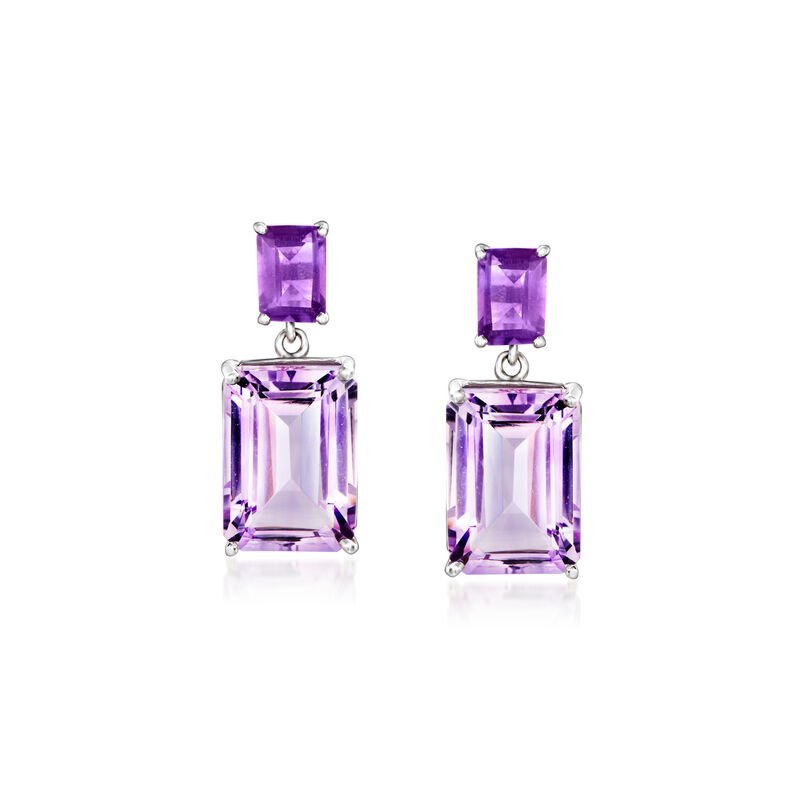 15.70 ct. t.w. Emerald-Cut Amethyst Drop Earrings in Sterling Silver  image number 0