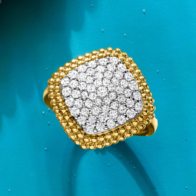 1.00 ct. t.w. Pave Diamond Beaded-Edge Ring in 18kt Gold Over Sterling image number 4