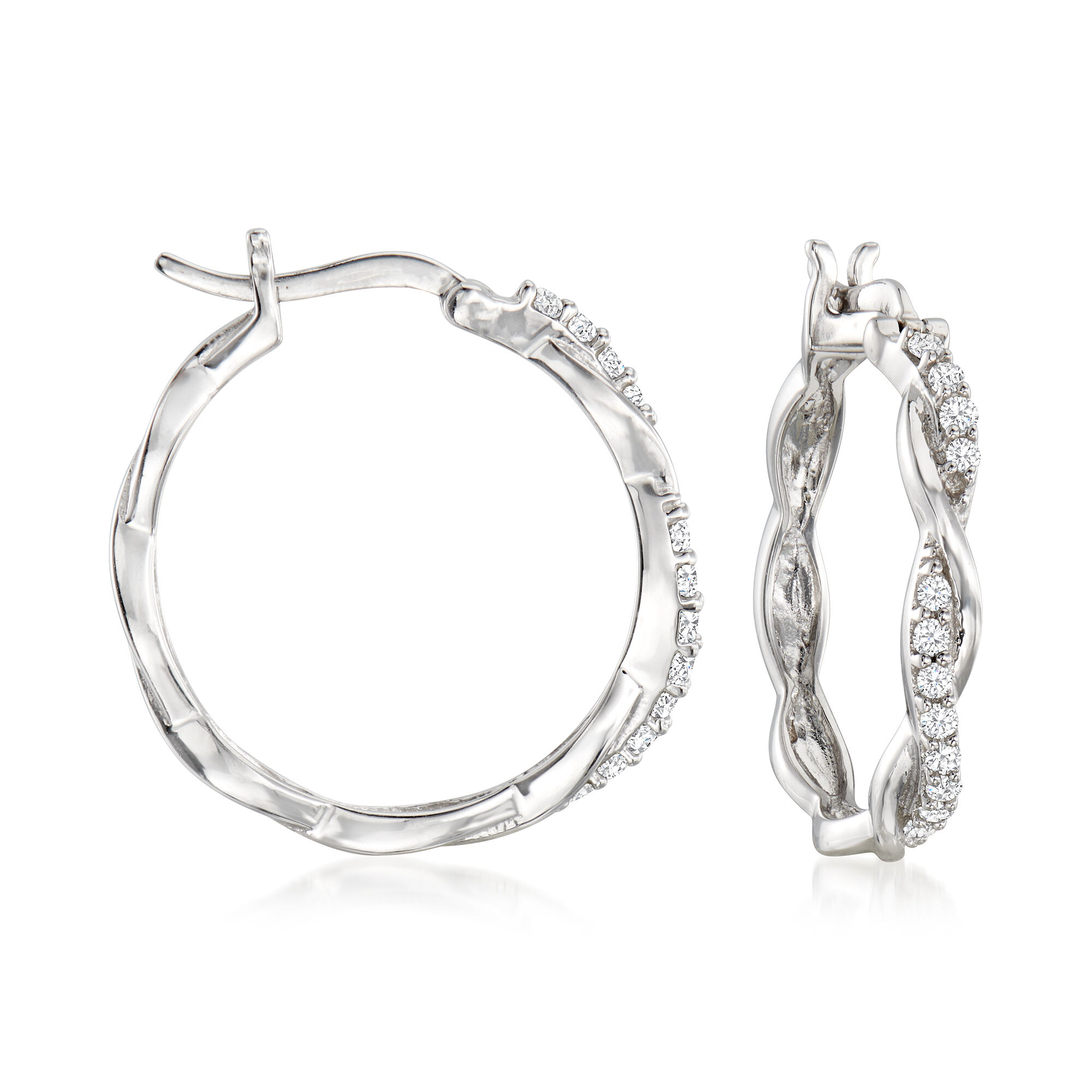 spiralclover DIAMOND　パイソン Black Spinel Rhodium Over Sterling Silver Hoop Earrings 0.48