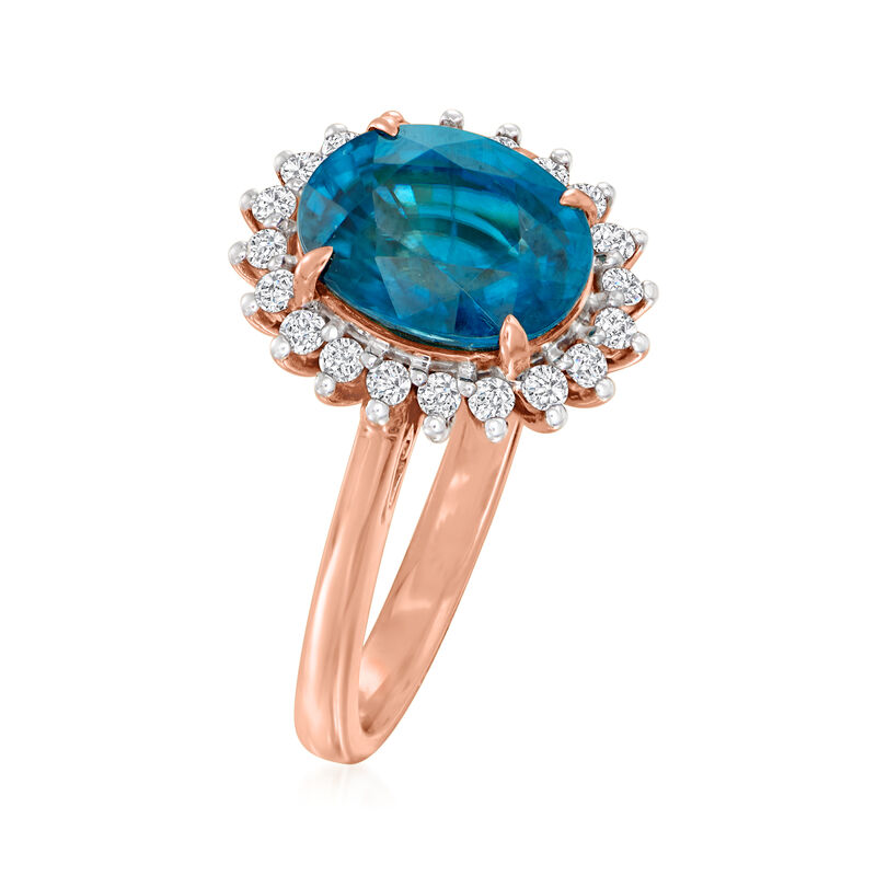 4.70 Carat Blue Zircon Ring with .29 ct. t.w. Diamonds in 18kt Rose Gold. Size 8 image number 2