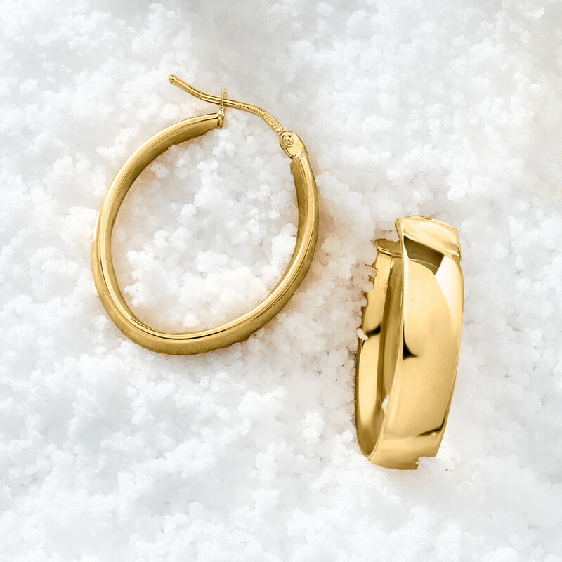 Italian 14kt Yellow Gold Oval Hoop Earrings. 1" image number 2