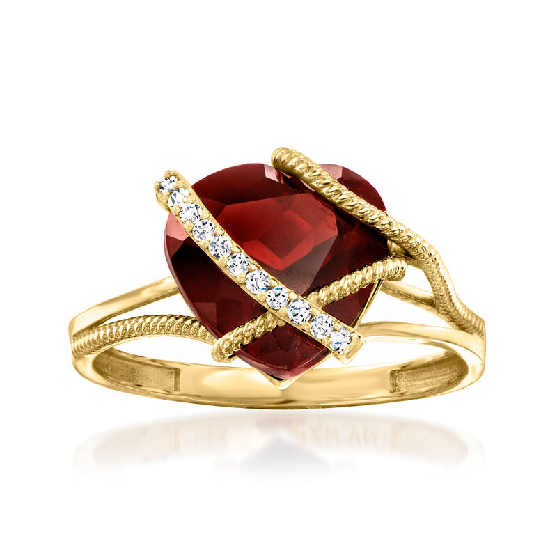 3.60 Carat Garnet Heart Ring with Diamonds in 14kt Yellow Gold image number 0