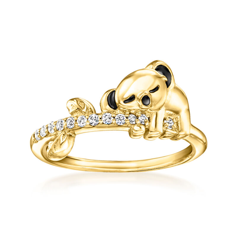 .20 ct. t.w. White Topaz Koala Ring with Black Enamel in 18kt Gold Over Sterling image number 0