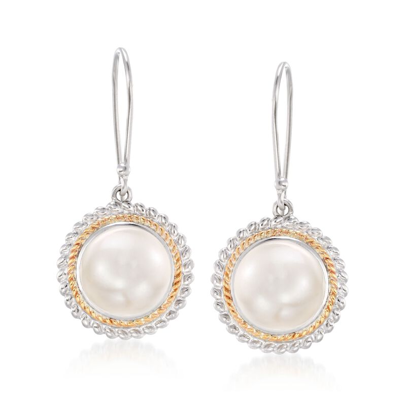 11mm Cultured Pearl Drop Earrings in 14kt Yellow Gold and Sterling Silver image number 0