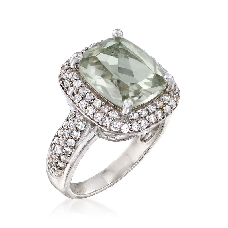 5.00 Carat Prasiolite and 1.00 ct. t.w. White Sapphire Ring in Sterling Silver image number 2