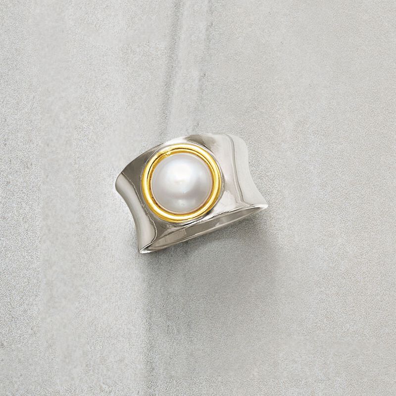 Italian 9.5-10mm Cultured Pearl Ring in 18kt Bonded Gold and Sterling Silver image number 3