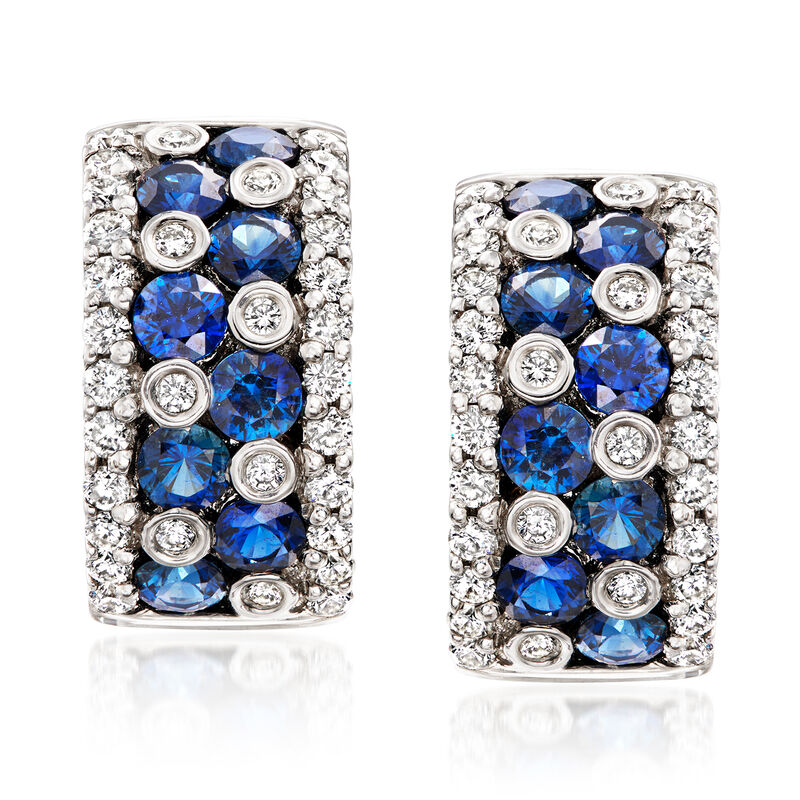 C. 1990 Vintage Gregg Ruth 3.10 ct. t.w. Sapphire and 1.27 ct. t.w. Diamond Curved Earrings in 18kt White Gold  image number 0