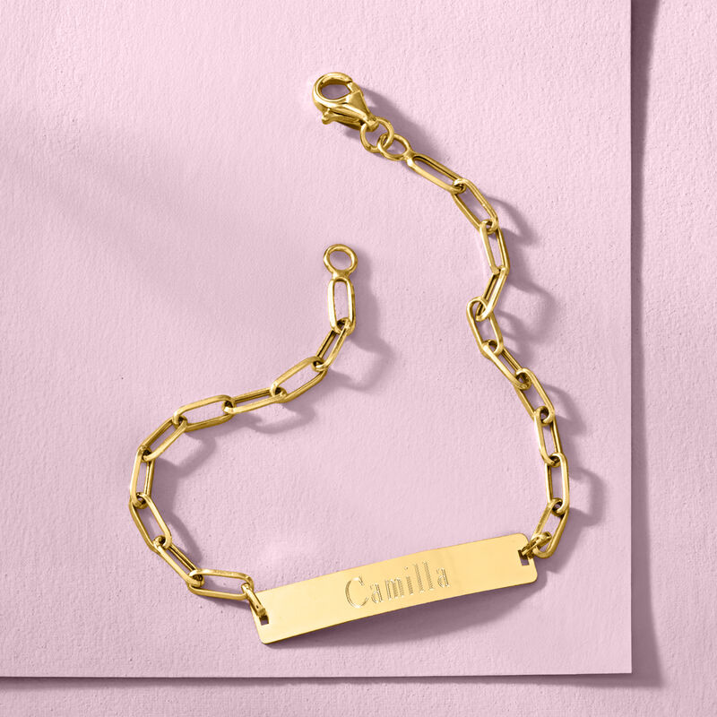 14kt Yellow Gold Paper Clip Link Personalized ID Bracelet image number 2