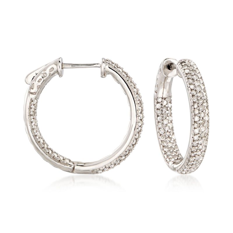 1.00 ct. t.w. Diamond Inside-Outside Hoop Earrings in 14kt White Gold image number 0
