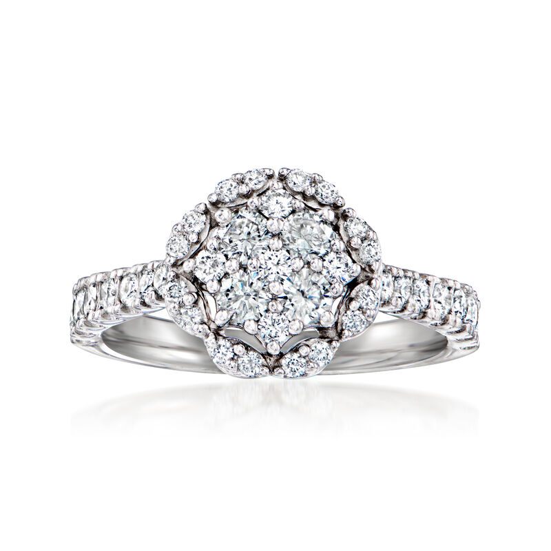 C. 2000 Vintage .95 ct. t.w. Diamond Cluster Ring in 14kt White Gold. Size 7 image number 0