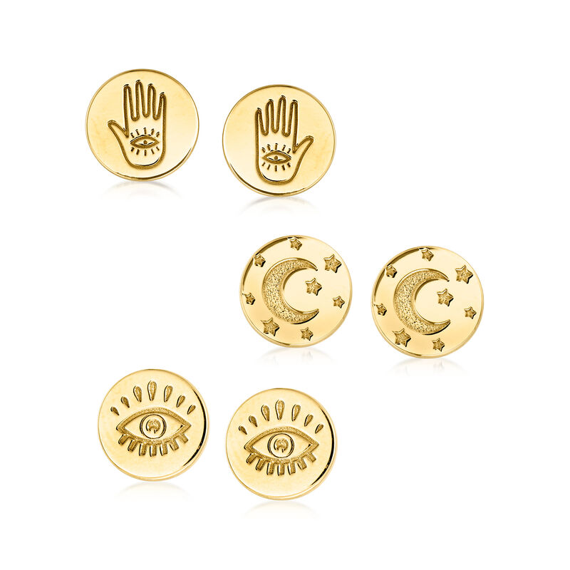 Italian 18kt Gold Over Sterling Jewelry Set: Three Pairs of Symbol Earrings  image number 0