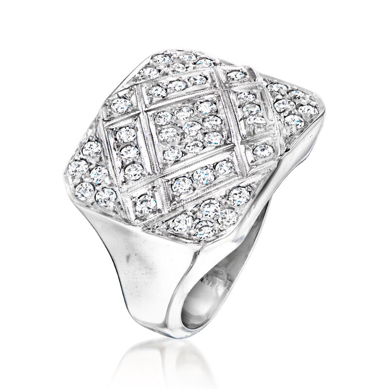C. 1970 Vintage 1.10 ct. t.w. Diamond Square-Top Ring in 18kt White Gold. Size 6.5 image number 2