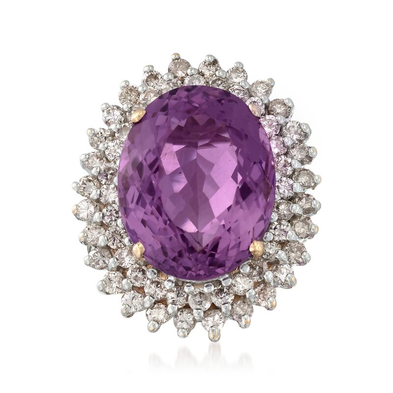 C. 1950 Vintage 14.20 Carat Amethyst and 1.75 ct. t.w. Diamond Ring in 14kt Yellow Gold image number 0