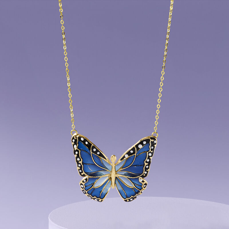 Italian Multicolored Enamel Butterfly Necklace in 14kt Yellow Gold image number 2