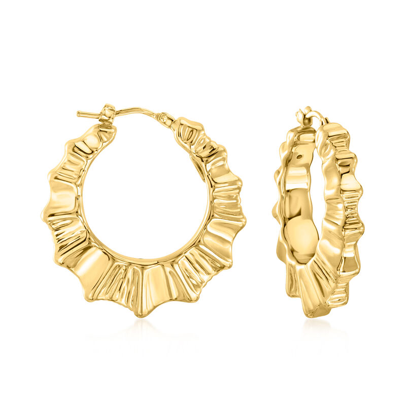 Italian 18kt Yellow Gold Bamboo-Style Hoop Earrings. 1 1/8" image number 0