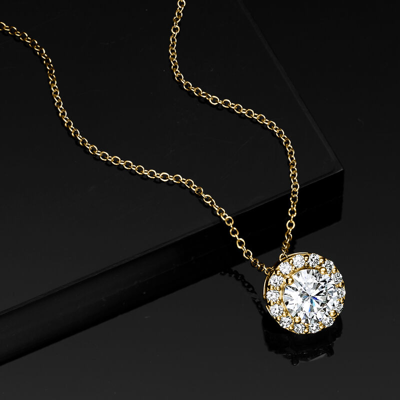 1.00 ct. t.w. Lab-Grown Diamond Halo Pendant Necklace in 14kt Yellow Gold image number 3