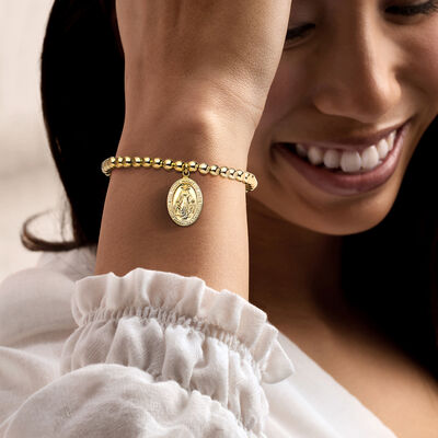Italian 18kt Gold Over Sterling Miraculous Medal Bead Stretch Bracelet