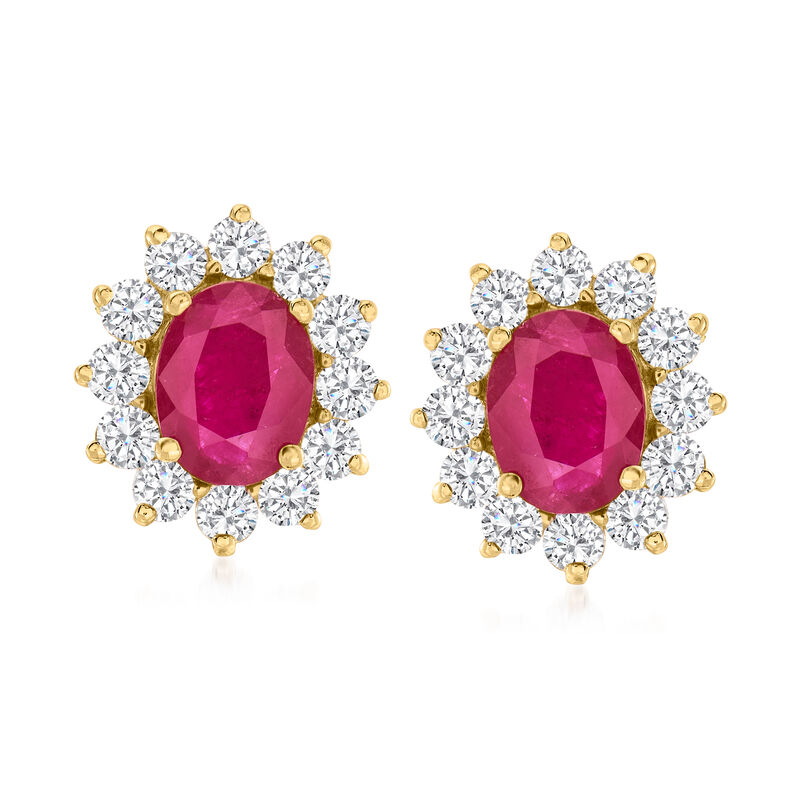4.40 ct. t.w. Ruby and 1.92 ct. t.w. Diamond Earrings in 14kt Yellow Gold image number 0