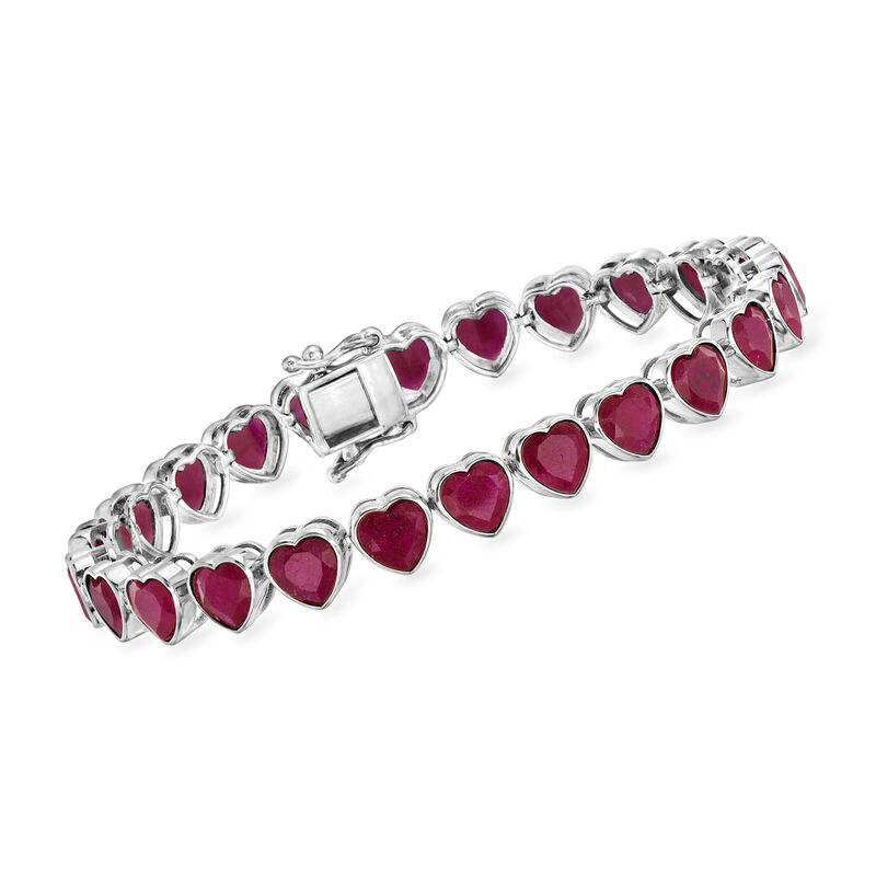 20.00 ct. t.w. Ruby Heart Tennis Bracelet in Sterling Silver. 7&quot; image number 0