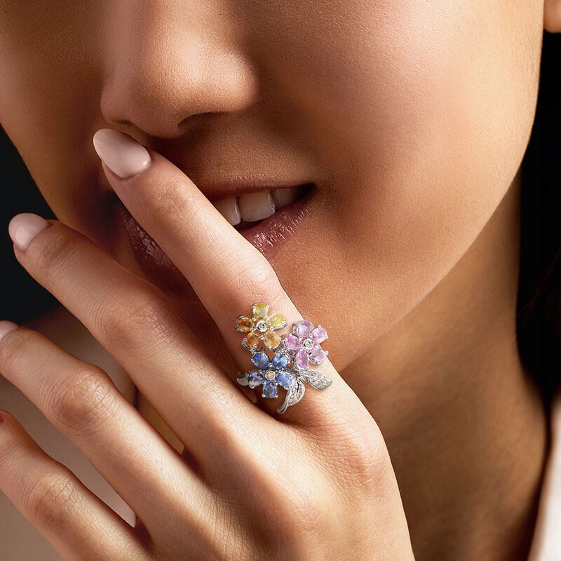 C. 2020 Vintage 3.00 ct. t.w. Multicolored Sapphire Flower Ring with .20 ct. t.w. Diamonds in 18kt White Gold. Size 6.5 image number 1
