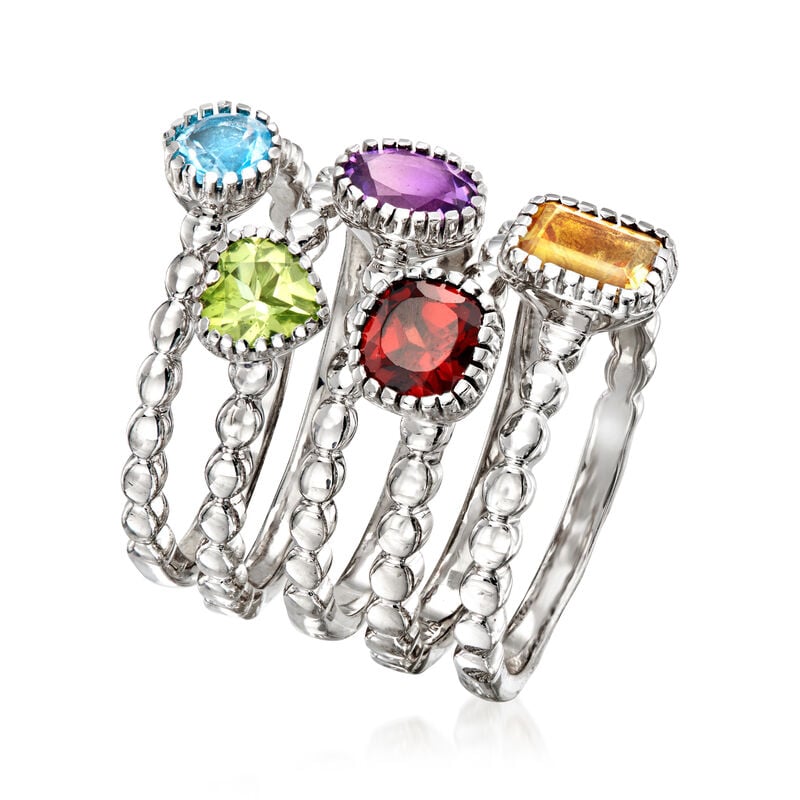 2.50 ct. t.w. Multi-Gemstone Jewelry Set: Five Rings in Sterling Silver image number 2