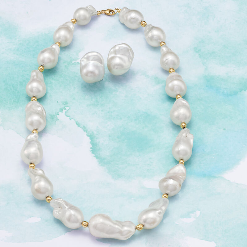 12-15mm Cultured Baroque Pearl Necklace with 14kt Yellow Gold image number 7
