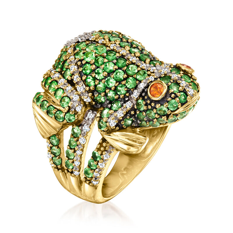 C. 2000 Vintage 3.35 ct. t.w. Tsavorite Frog Ring with .50 ct. t.w. Diamonds and Hessonite Accents in 14kt Yellow Gold image number 2