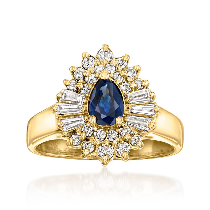 C. 1990 Vintage .45 Carat Sapphire Ring with .75 ct. t.w. Diamonds in 14kt Yellow Gold. Size 6.25 image number 0