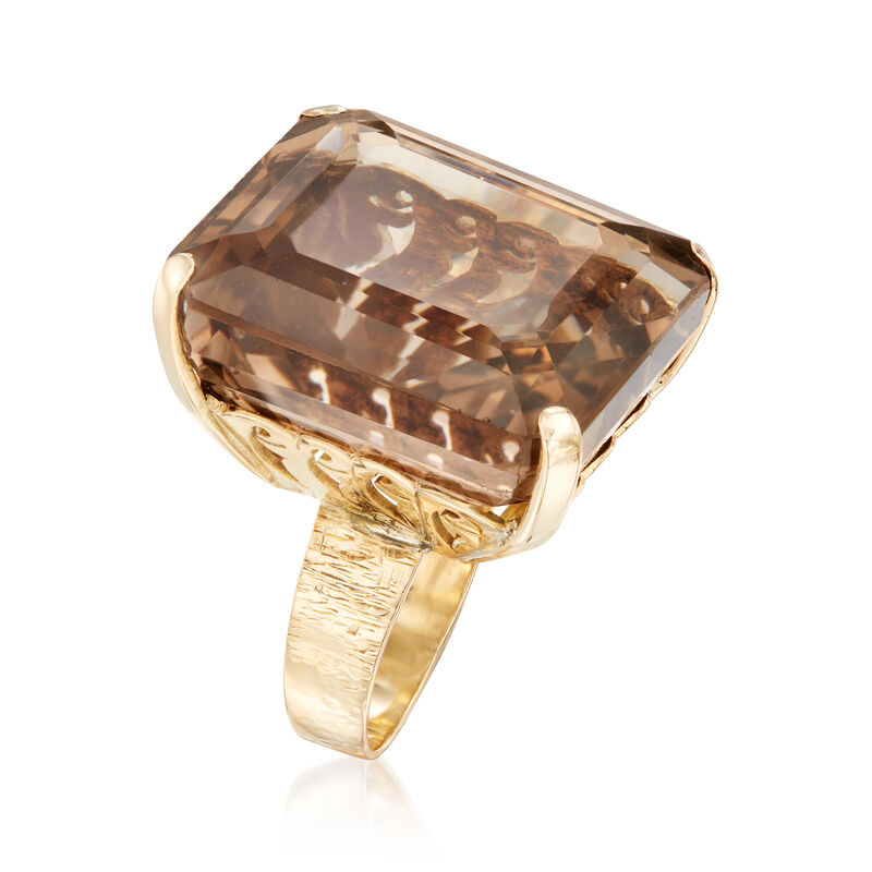 C. 1950 Vintage 50.50 Carat Smoky Quartz Cocktail Ring in 14kt Yellow Gold image number 2