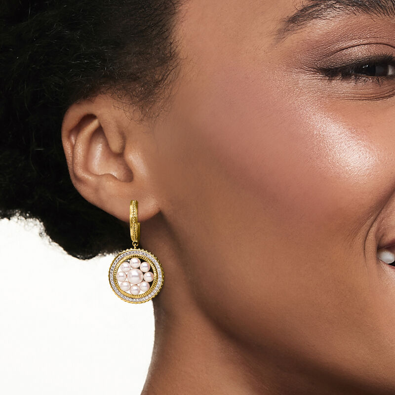 3.5-6mm Cultured Pearl and .40 ct. t.w. White Topaz Drop Earrings in 18kt Gold Over Sterling image number 1