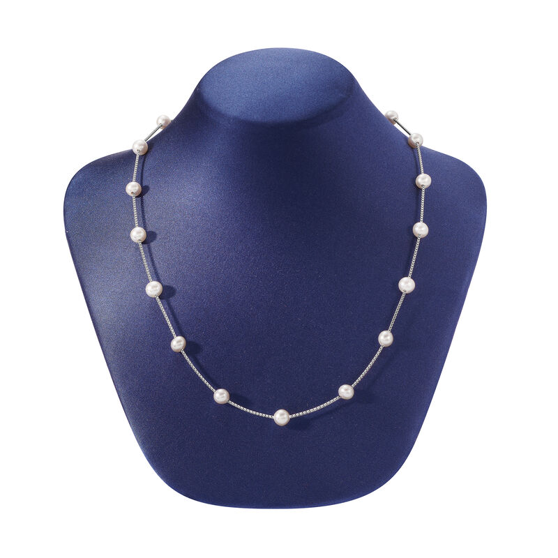 6-6.5mm Cultured Pearl Station Necklace in Sterling Silver image number 2