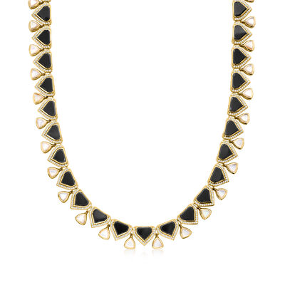 Mother-of-Pearl and Onyx Necklace with 3.50 ct. t.w. White Topaz in 18kt Gold Over Sterling