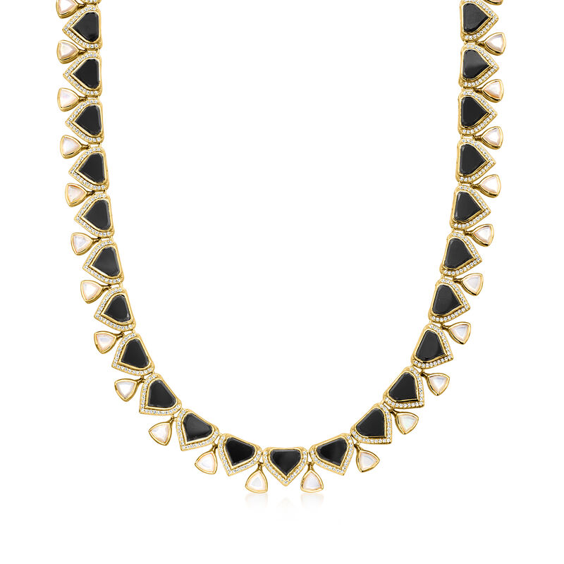 Mother-of-Pearl and Onyx Necklace with 3.50 ct. t.w. White Topaz in 18kt Gold Over Sterling image number 0
