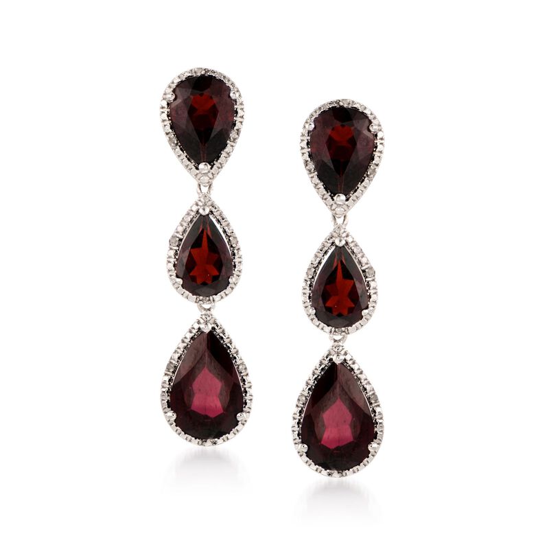 13.85 ct. t.w. Garnet Linear Earrings with Diamonds in Sterling Silver  image number 0