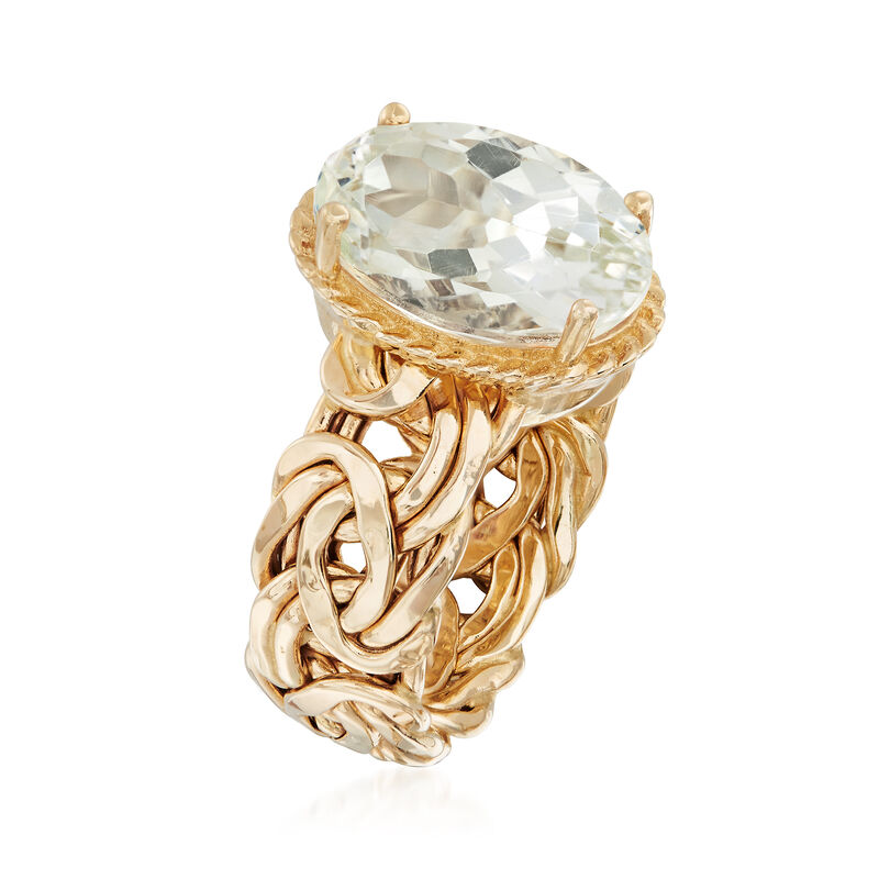 4.80 Carat Green Prasiolite Byzantine Ring in 14kt Yellow Gold image number 2