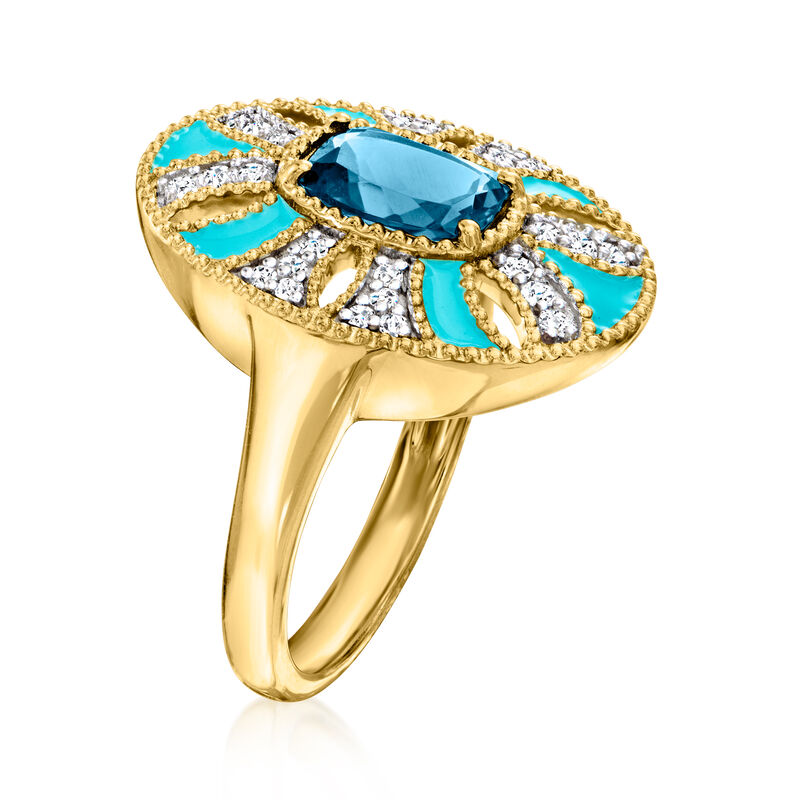 1.40 Carat London Blue Topaz Ring with .20 ct. t.w. White Topaz and Turquoise Enamel in 18kt Gold Over Sterling image number 2