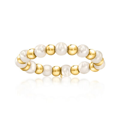 3-3.5mm Cultured Pearl and 14kt Yellow Gold Bead Stretch Ring