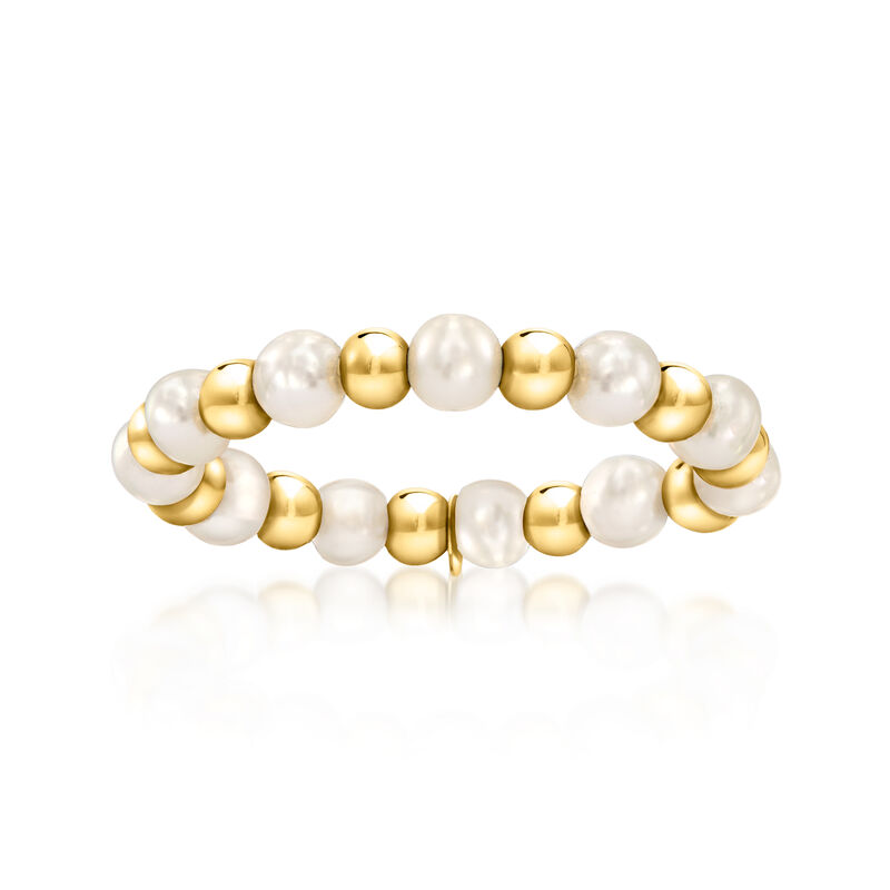 3-3.5mm Cultured Pearl and 14kt Yellow Gold Bead Stretch Ring image number 0