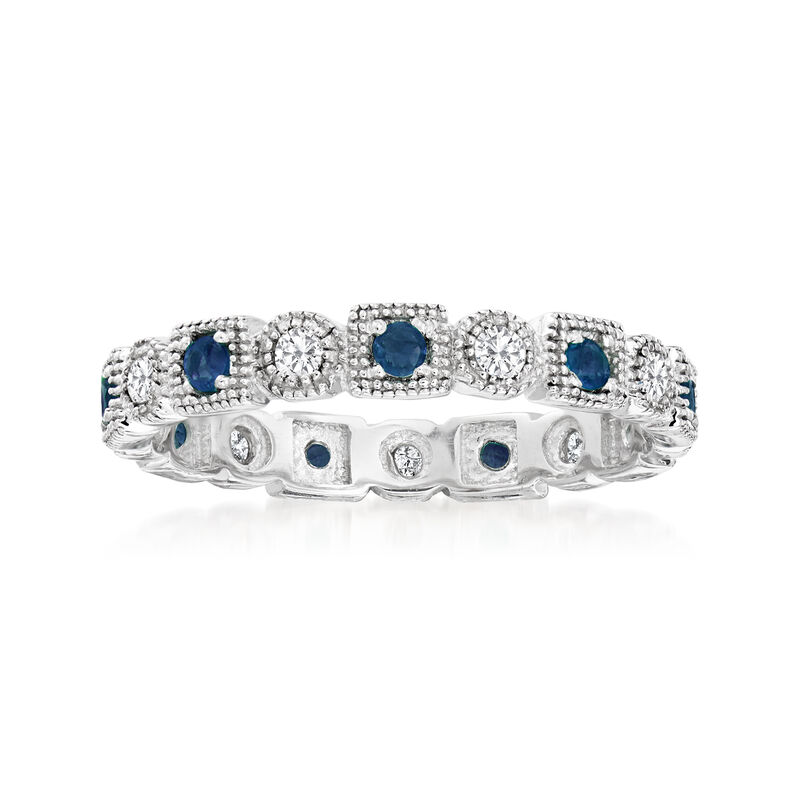 .25 ct. t.w. Diamond and .20 ct. t.w. Sapphire Eternity Band in Sterling Silver image number 0