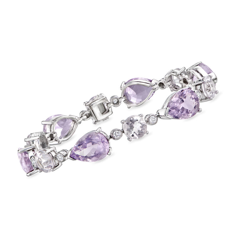 C. 1990 Vintage 31.20 ct. t.w. Amethyst and 9.60 ct. t.w. Rock Crystal Bracelet with .85 ct. t.w. Diamonds in 14kt White Gold. 7.5&quot; image number 0