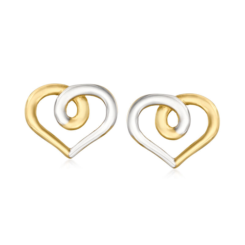 14kt Two-Tone Gold Open-Space Heart Earrings image number 0