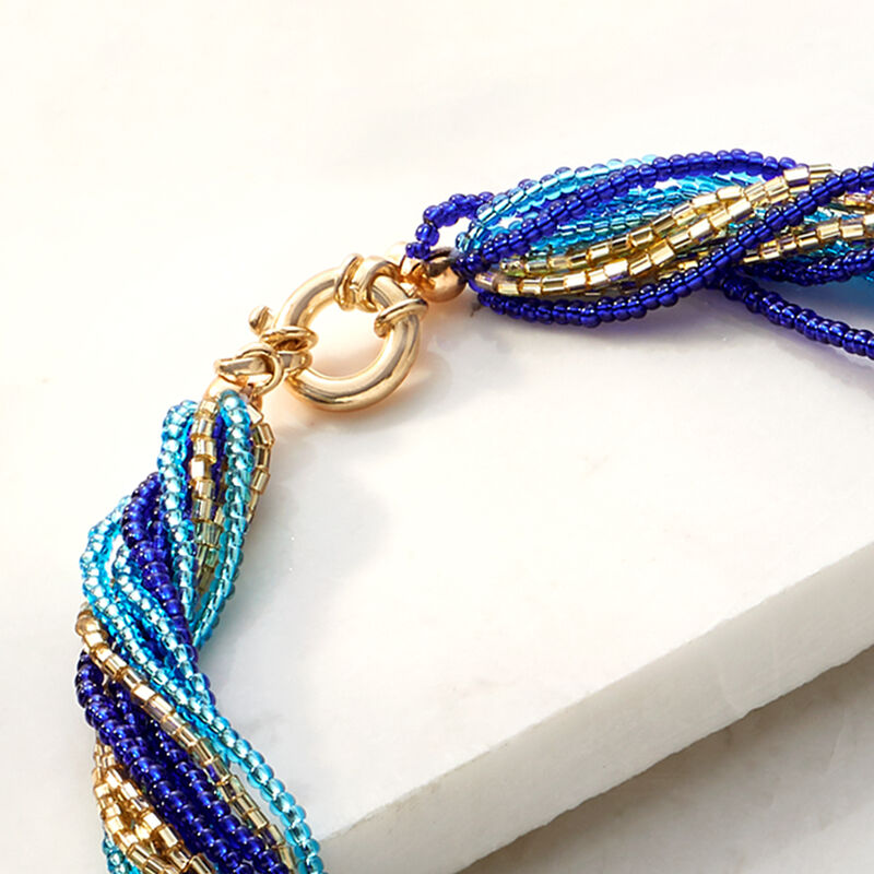 Italian Blue and Golden Murano Glass Bead Torsade Necklace with 18kt Gold Over Sterling image number 5