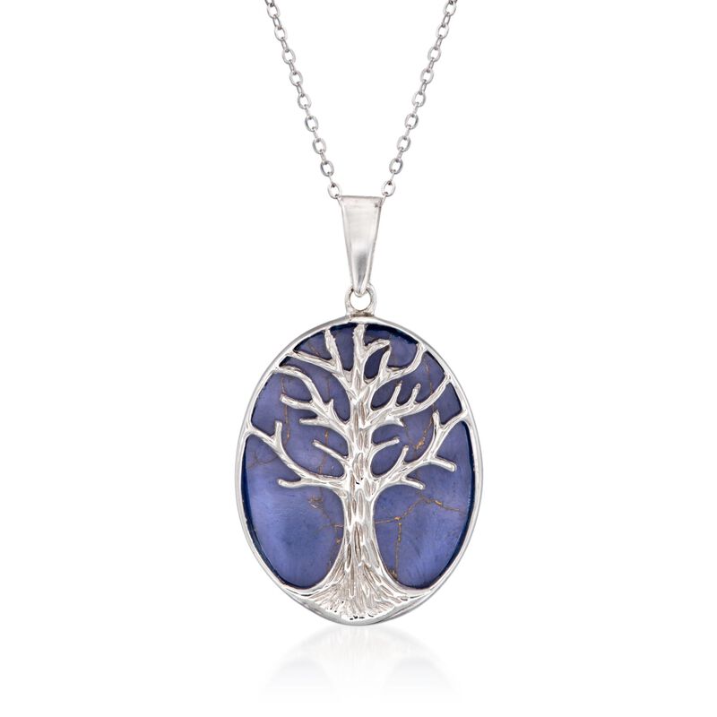 Simulated Lapis Tree of Life Pendant Necklace in Sterling Silver. 18&quot; image number 1