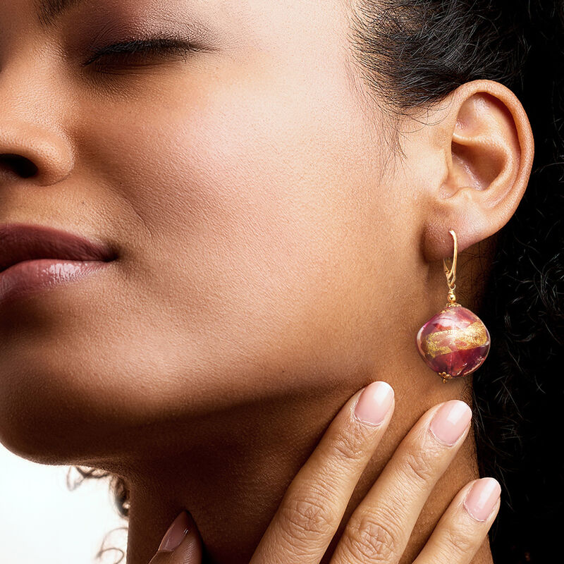 Italian Hot Pink Murano Glass Bead Drop Earrings in 18kt Gold Over Sterling image number 1