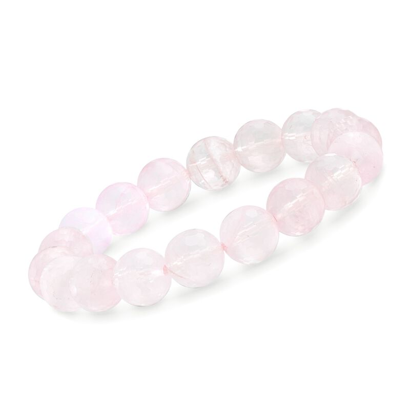 130.00 ct. t.w. Rose Quartz Bead Bracelet with Sterling Silver Personalized Removable Disc image number 2