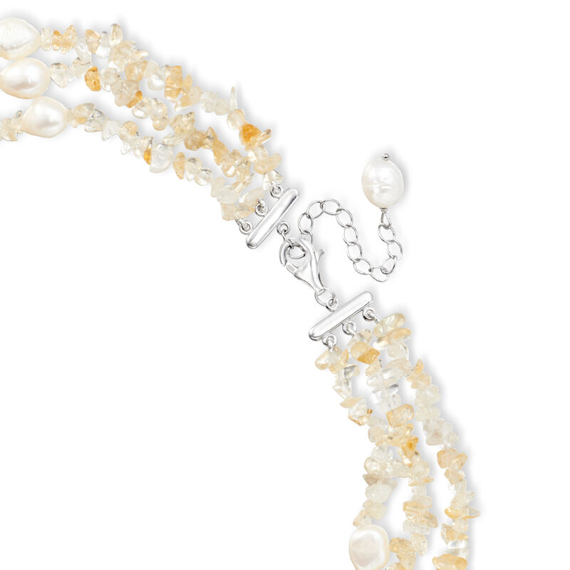 105.00 ct. t.w. Citrine Bead and 6.5-9.5mm Cultured Pearl Torsade Necklace with Sterling Silver. 18" image number 2