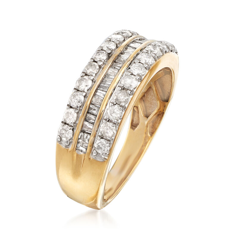 1.00 ct. t.w. Round and Baguette Diamond Three-Row Ring in 14kt Gold Over Sterling image number 2