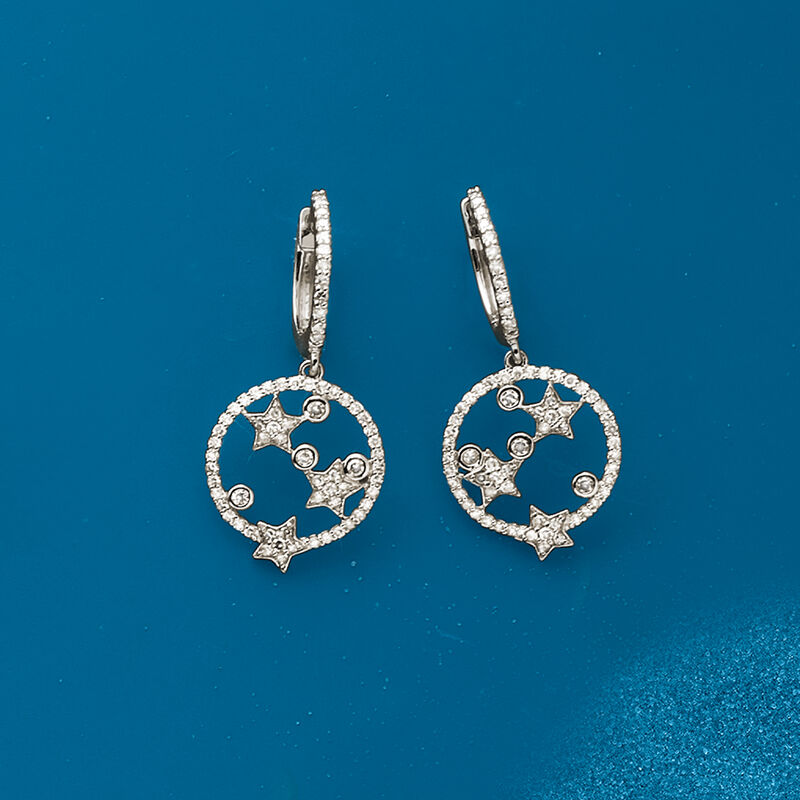 .63 ct. t.w. Diamond Open-Circle Star Hoop Drop Earrings in 14kt White Gold image number 5