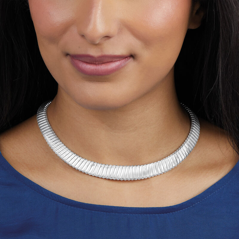 Italian Sterling Silver Tubogas Necklace image number 2
