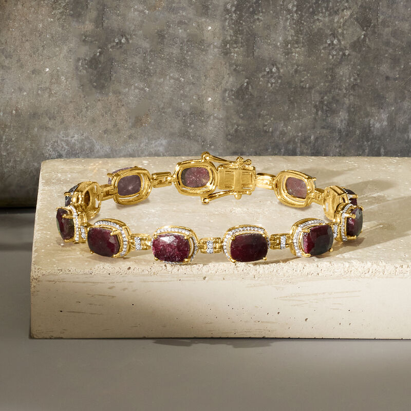 19.00 ct. t.w. Ruby and .21 ct. t.w. Diamond Bracelet in 18kt Gold Over Sterling image number 2